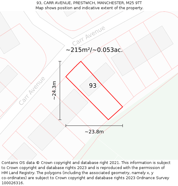 93, CARR AVENUE, PRESTWICH, MANCHESTER, M25 9TT: Plot and title map