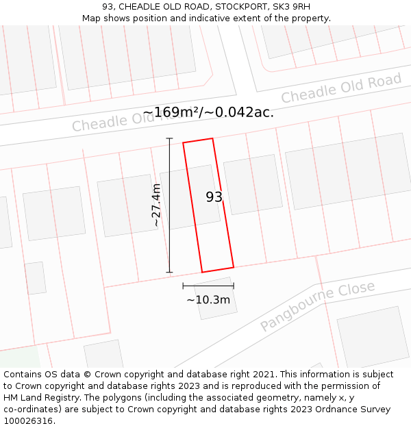 93, CHEADLE OLD ROAD, STOCKPORT, SK3 9RH: Plot and title map