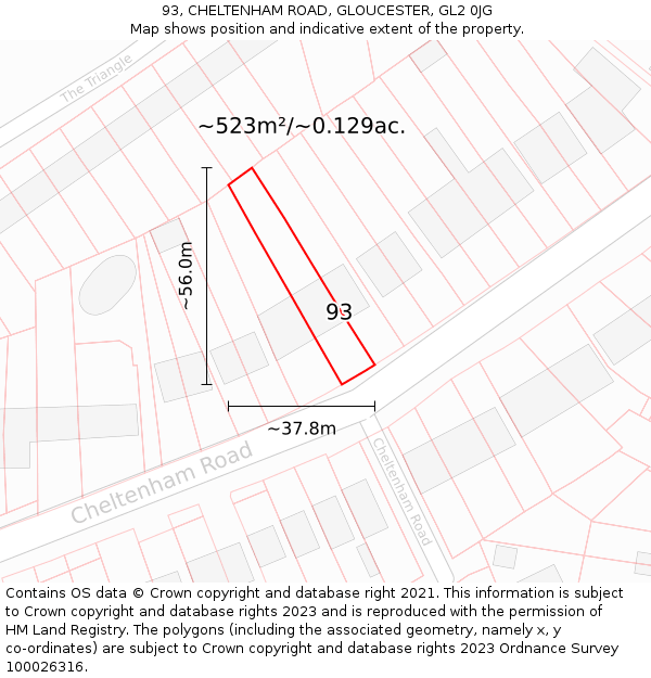 93, CHELTENHAM ROAD, GLOUCESTER, GL2 0JG: Plot and title map