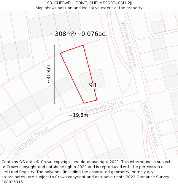 93, CHERWELL DRIVE, CHELMSFORD, CM1 2JJ: Plot and title map