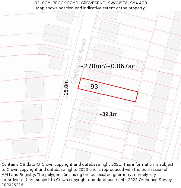 93, COALBROOK ROAD, GROVESEND, SWANSEA, SA4 4GR: Plot and title map