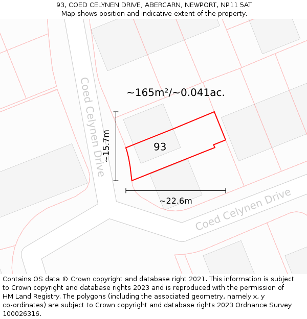 93, COED CELYNEN DRIVE, ABERCARN, NEWPORT, NP11 5AT: Plot and title map