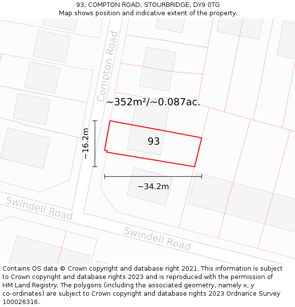 93, COMPTON ROAD, STOURBRIDGE, DY9 0TG: Plot and title map