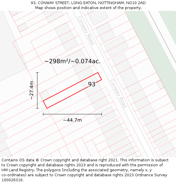 93, CONWAY STREET, LONG EATON, NOTTINGHAM, NG10 2AD: Plot and title map