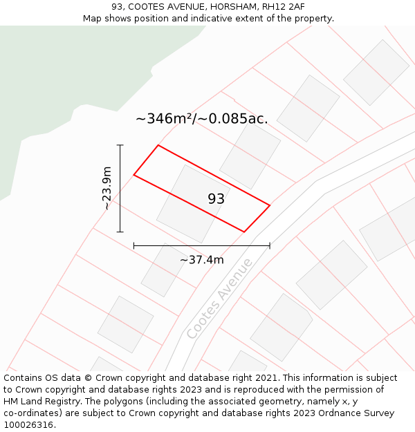 93, COOTES AVENUE, HORSHAM, RH12 2AF: Plot and title map