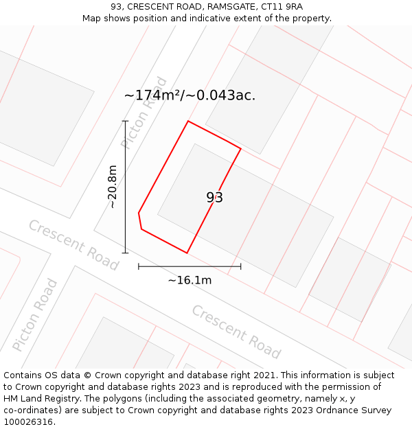 93, CRESCENT ROAD, RAMSGATE, CT11 9RA: Plot and title map