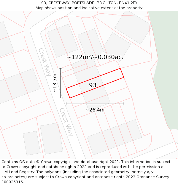 93, CREST WAY, PORTSLADE, BRIGHTON, BN41 2EY: Plot and title map