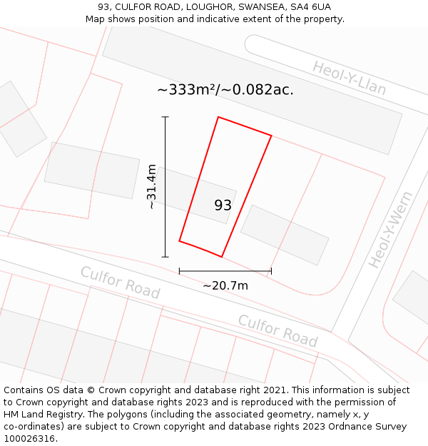 93, CULFOR ROAD, LOUGHOR, SWANSEA, SA4 6UA: Plot and title map