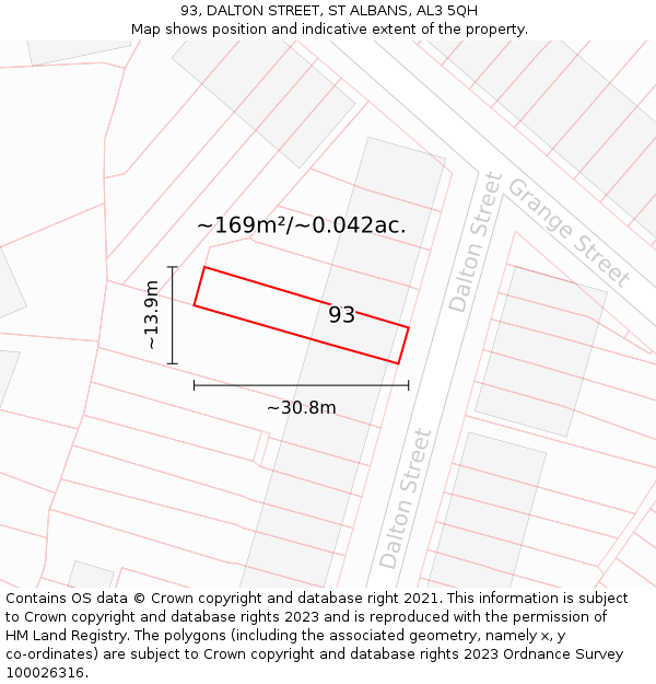 93, DALTON STREET, ST ALBANS, AL3 5QH: Plot and title map