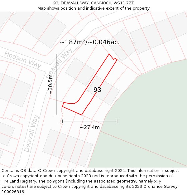 93, DEAVALL WAY, CANNOCK, WS11 7ZB: Plot and title map