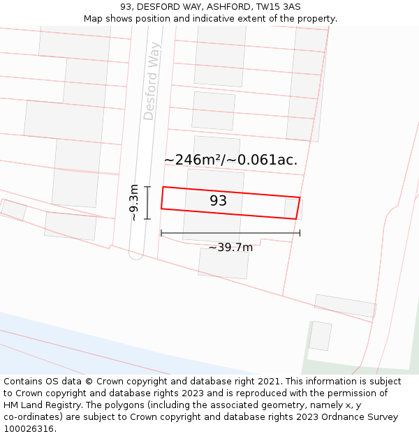 93, DESFORD WAY, ASHFORD, TW15 3AS: Plot and title map