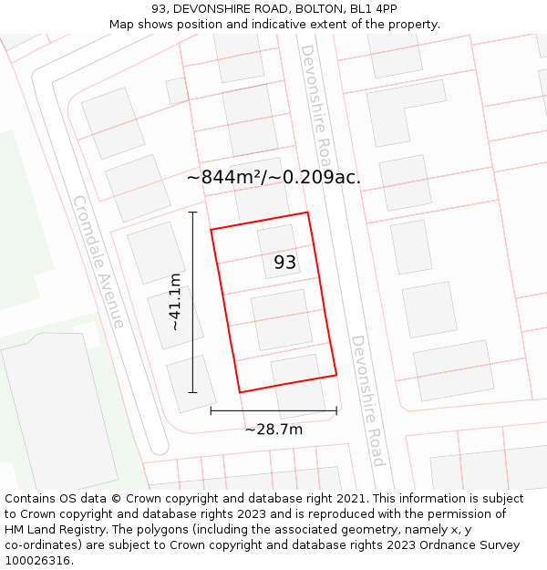 93, DEVONSHIRE ROAD, BOLTON, BL1 4PP: Plot and title map