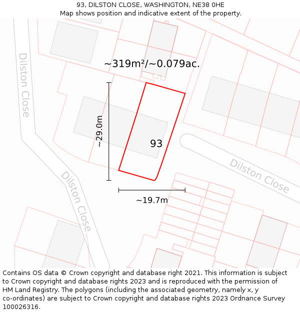 93, DILSTON CLOSE, WASHINGTON, NE38 0HE: Plot and title map