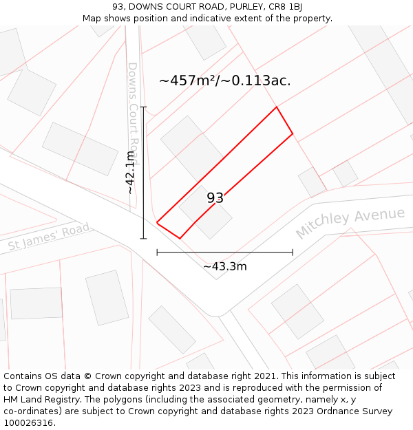 93, DOWNS COURT ROAD, PURLEY, CR8 1BJ: Plot and title map