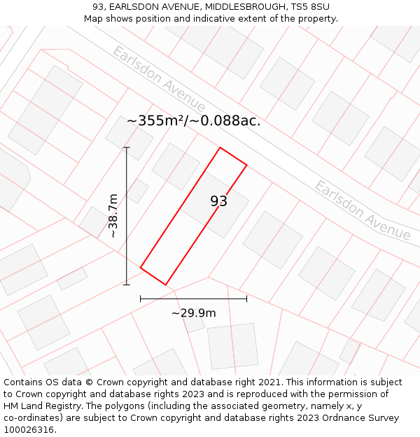 93, EARLSDON AVENUE, MIDDLESBROUGH, TS5 8SU: Plot and title map