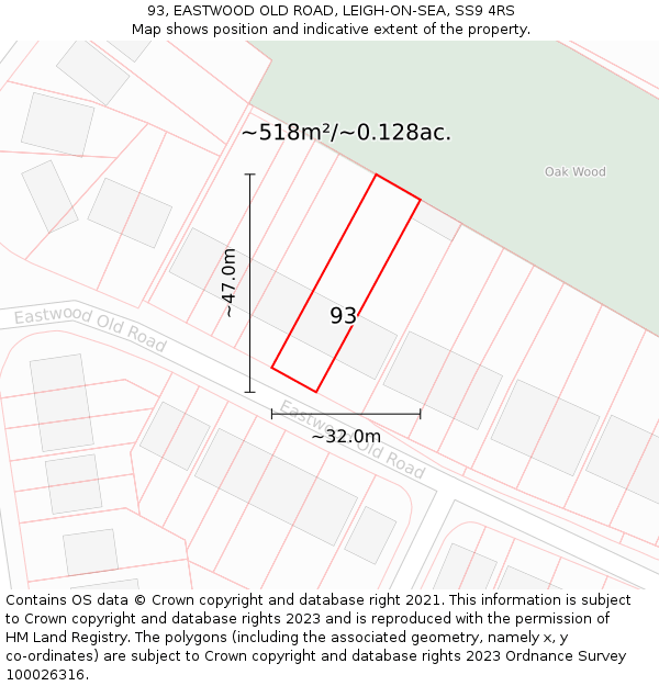 93, EASTWOOD OLD ROAD, LEIGH-ON-SEA, SS9 4RS: Plot and title map