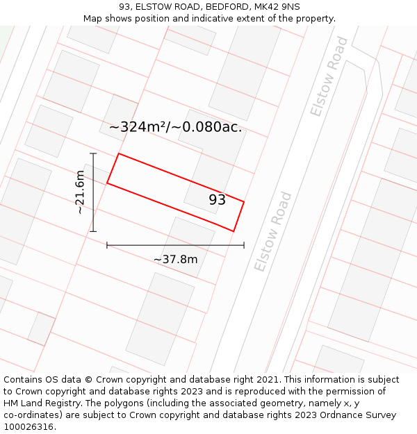 93, ELSTOW ROAD, BEDFORD, MK42 9NS: Plot and title map