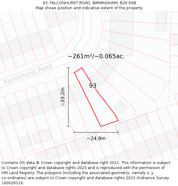 93, FALCONHURST ROAD, BIRMINGHAM, B29 6SB: Plot and title map