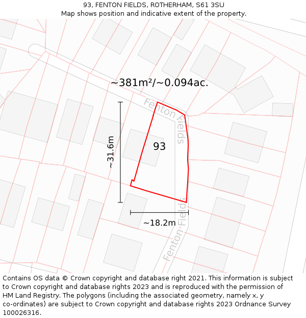 93, FENTON FIELDS, ROTHERHAM, S61 3SU: Plot and title map