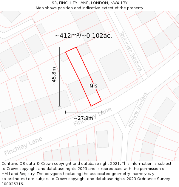 93, FINCHLEY LANE, LONDON, NW4 1BY: Plot and title map