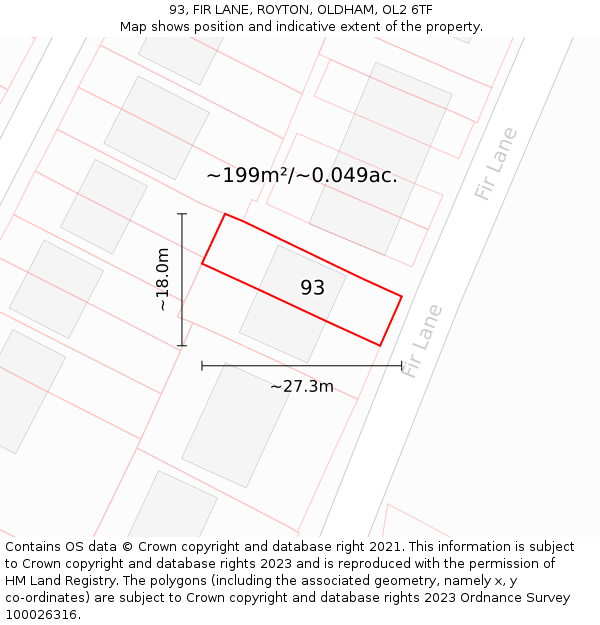 93, FIR LANE, ROYTON, OLDHAM, OL2 6TF: Plot and title map