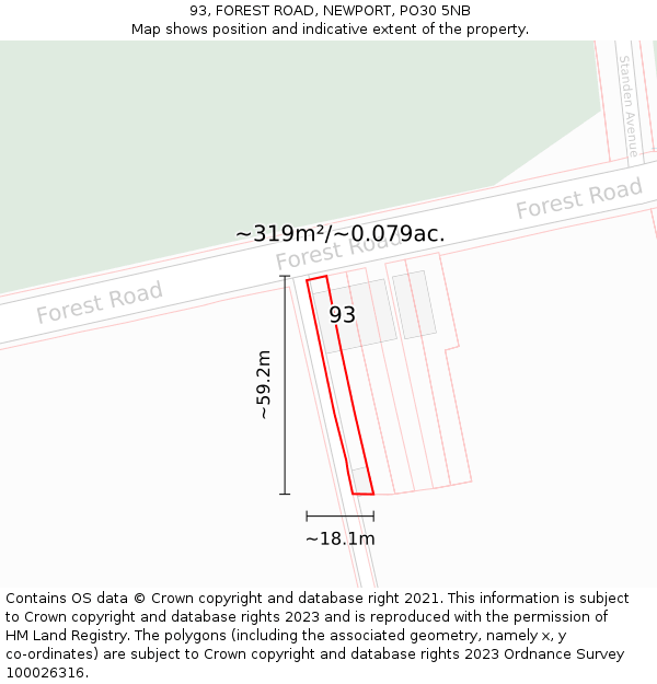 93, FOREST ROAD, NEWPORT, PO30 5NB: Plot and title map