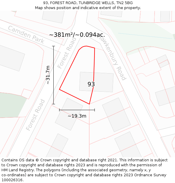 93, FOREST ROAD, TUNBRIDGE WELLS, TN2 5BG: Plot and title map