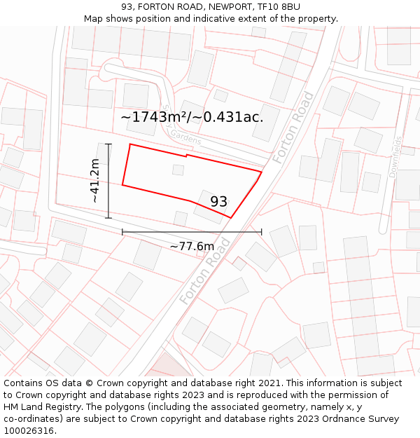 93, FORTON ROAD, NEWPORT, TF10 8BU: Plot and title map