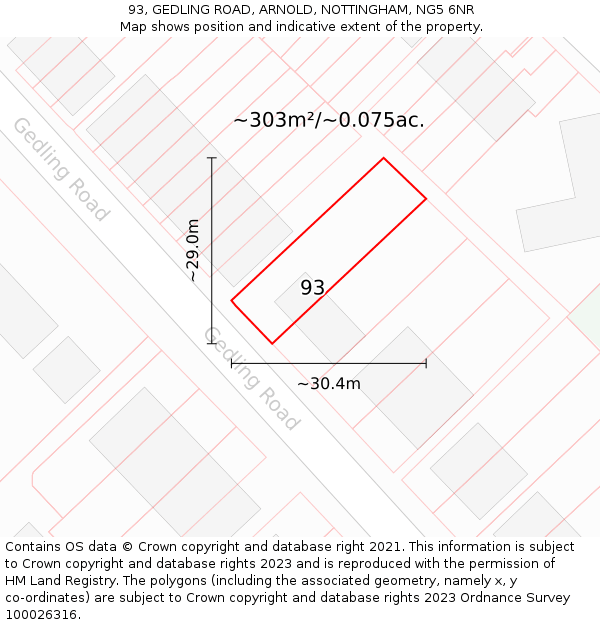 93, GEDLING ROAD, ARNOLD, NOTTINGHAM, NG5 6NR: Plot and title map