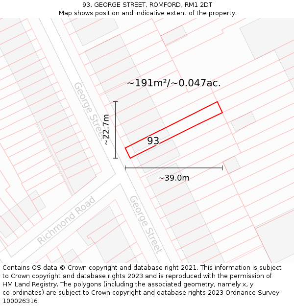 93, GEORGE STREET, ROMFORD, RM1 2DT: Plot and title map