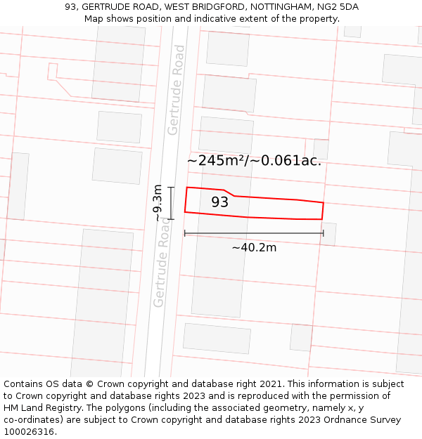 93, GERTRUDE ROAD, WEST BRIDGFORD, NOTTINGHAM, NG2 5DA: Plot and title map