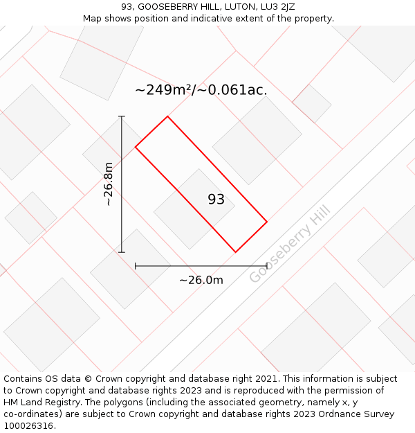 93, GOOSEBERRY HILL, LUTON, LU3 2JZ: Plot and title map