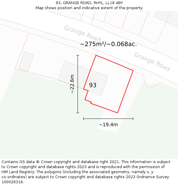 93, GRANGE ROAD, RHYL, LL18 4BY: Plot and title map