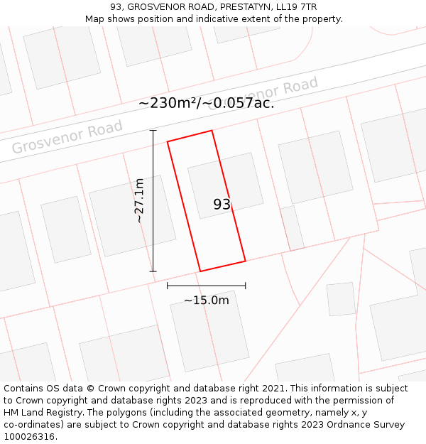 93, GROSVENOR ROAD, PRESTATYN, LL19 7TR: Plot and title map