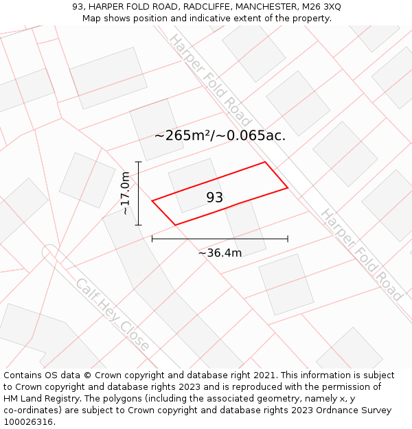 93, HARPER FOLD ROAD, RADCLIFFE, MANCHESTER, M26 3XQ: Plot and title map