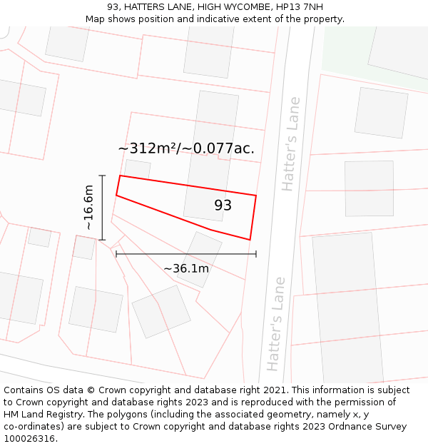 93, HATTERS LANE, HIGH WYCOMBE, HP13 7NH: Plot and title map