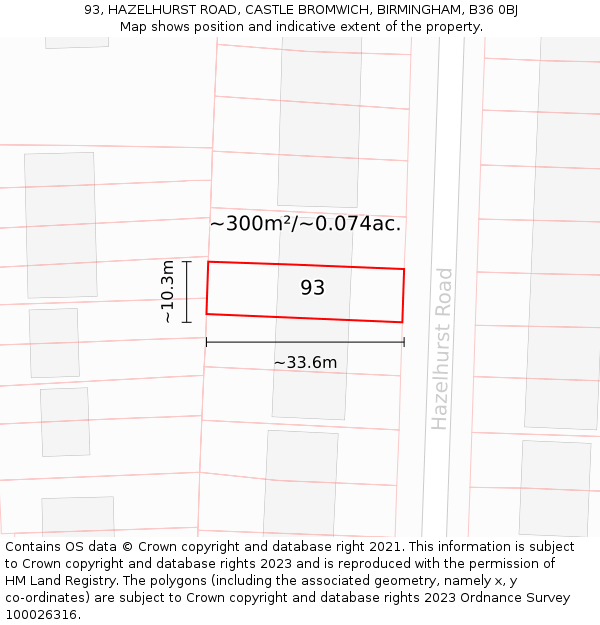 93, HAZELHURST ROAD, CASTLE BROMWICH, BIRMINGHAM, B36 0BJ: Plot and title map