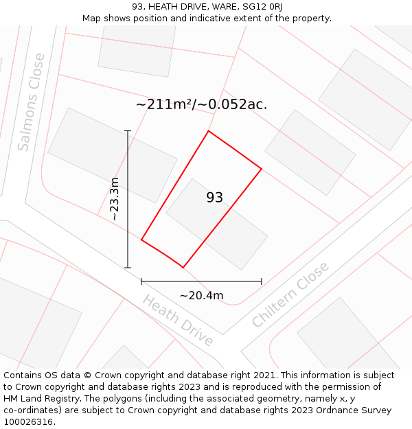 93, HEATH DRIVE, WARE, SG12 0RJ: Plot and title map