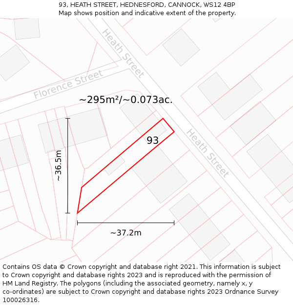 93, HEATH STREET, HEDNESFORD, CANNOCK, WS12 4BP: Plot and title map