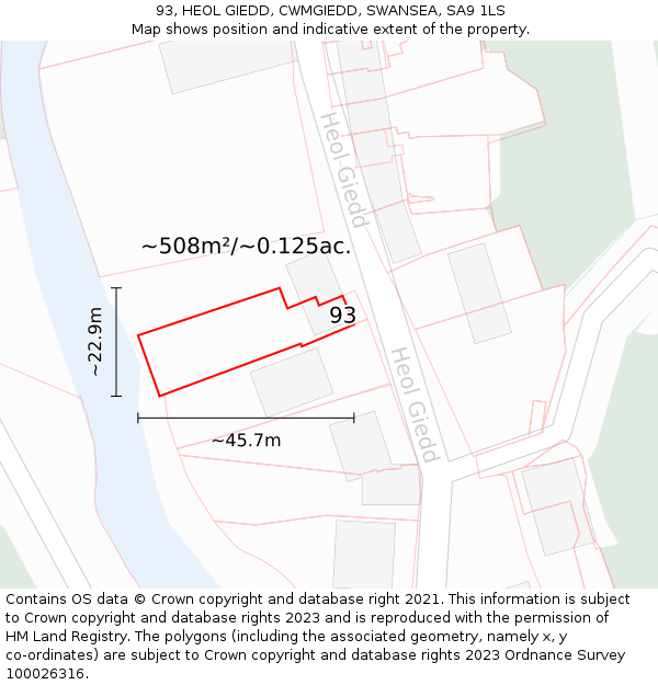 93, HEOL GIEDD, CWMGIEDD, SWANSEA, SA9 1LS: Plot and title map