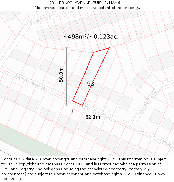 93, HERLWYN AVENUE, RUISLIP, HA4 6HL: Plot and title map