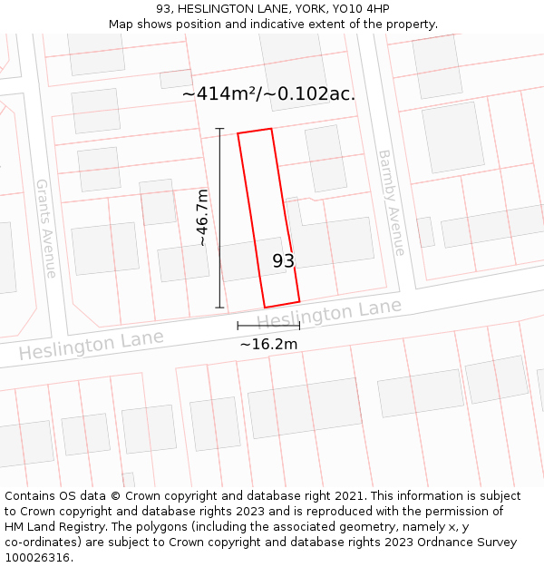 93, HESLINGTON LANE, YORK, YO10 4HP: Plot and title map