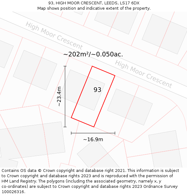 93, HIGH MOOR CRESCENT, LEEDS, LS17 6DX: Plot and title map