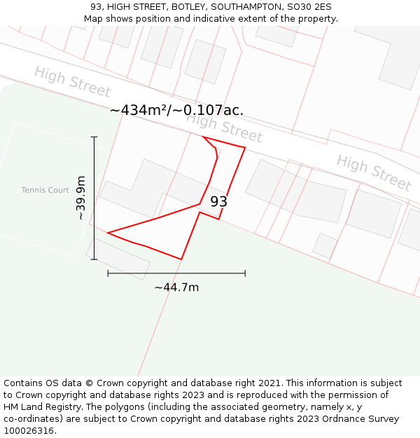 93, HIGH STREET, BOTLEY, SOUTHAMPTON, SO30 2ES: Plot and title map