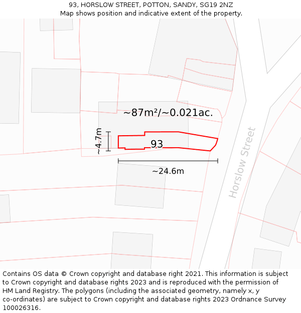 93, HORSLOW STREET, POTTON, SANDY, SG19 2NZ: Plot and title map