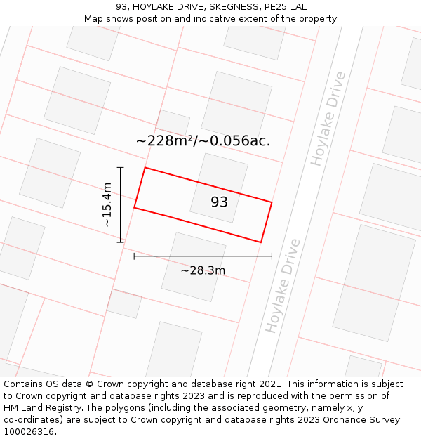 93, HOYLAKE DRIVE, SKEGNESS, PE25 1AL: Plot and title map