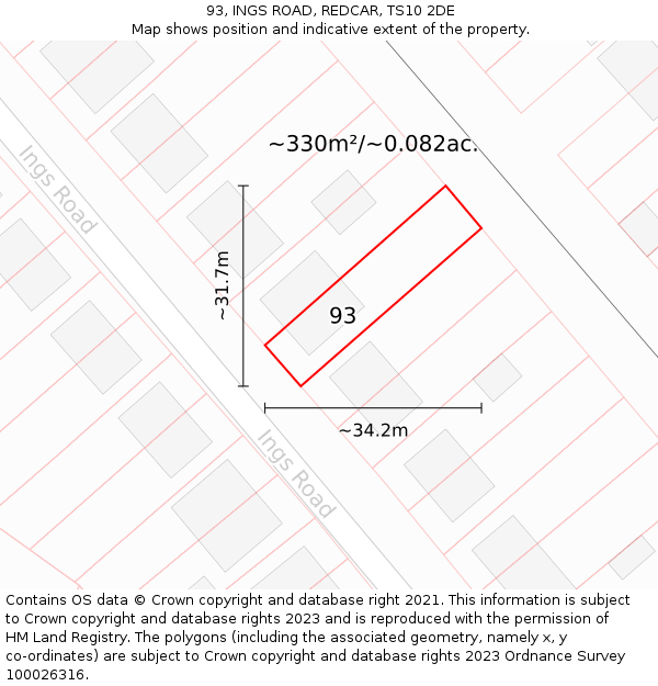 93, INGS ROAD, REDCAR, TS10 2DE: Plot and title map