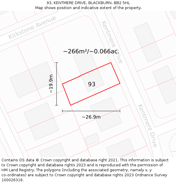 93, KENTMERE DRIVE, BLACKBURN, BB2 5HL: Plot and title map