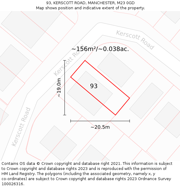 93, KERSCOTT ROAD, MANCHESTER, M23 0GD: Plot and title map