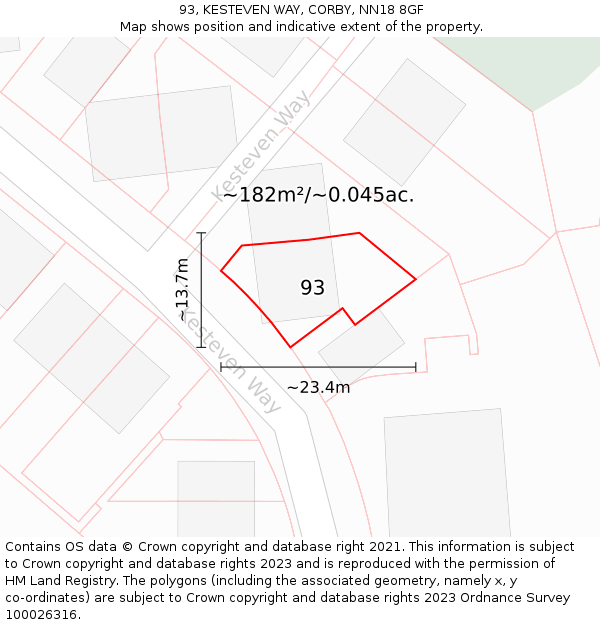 93, KESTEVEN WAY, CORBY, NN18 8GF: Plot and title map